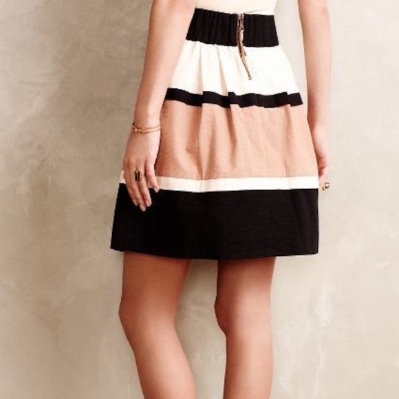 ANTHRO Veldt Striped Skirt Pleated Black Tan Cream - Picture 2 of 4